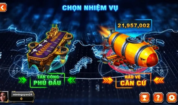 Chọn nhiệm vụ trong game Bắn Cá Đại Chiến B52 Tại GO88